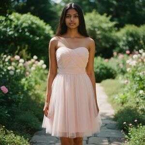 David’s Bridal Light Pink Chiffon Midi Dress Gown